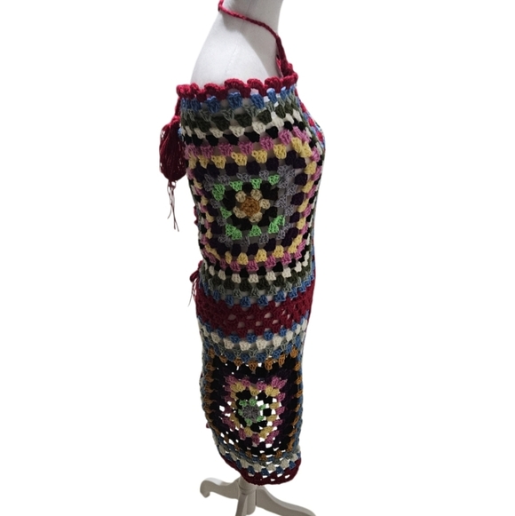 Handmade Rainbow Crochet Cover-Up Celebrate LGBTQ+ Pride Festival Retro Swim - Picture 12 of 17